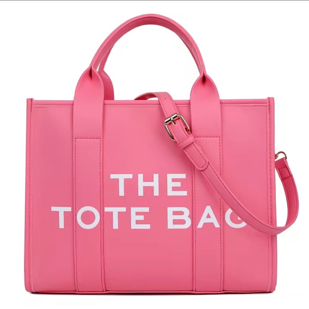 THE TOTE BAG Pink Leather Tote Bag with Strap